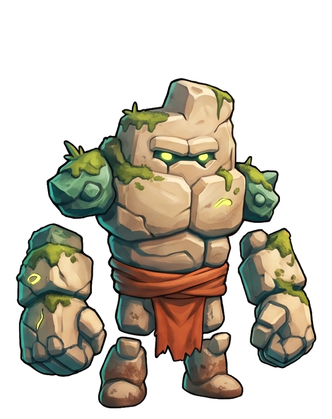 Rook, the broad bone-stone sentinel, with moss-covered shoulders, glowing seed-yellow markings and an apricot sash.